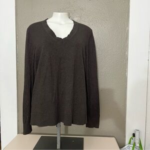 Quince Organic Cotton Blend V Neck Sweater Brown Size XL